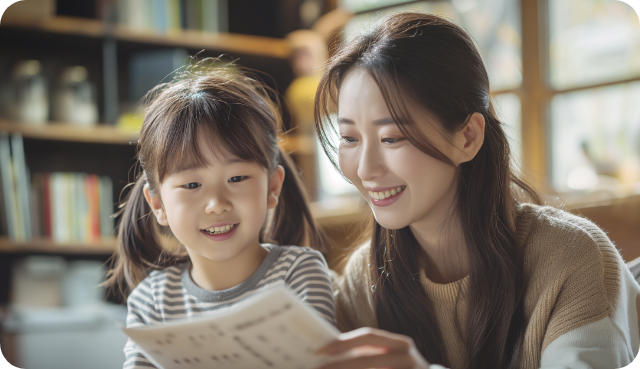 아이와 책을 읽는 여성